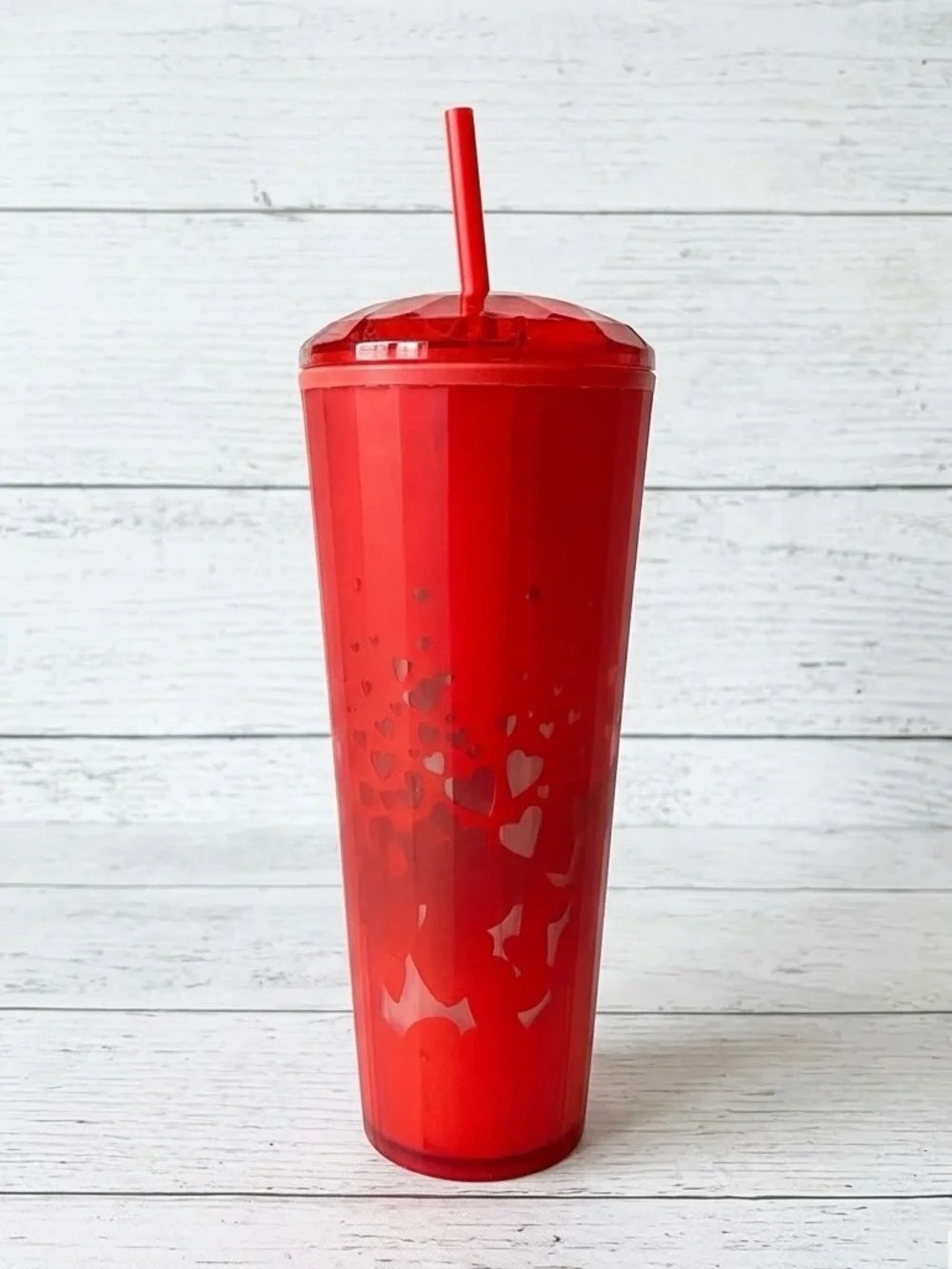NWT Starbucks 2022 Soft Matte Red Hearts Dome Tumbler Venti Cold Cip 24oz Spring